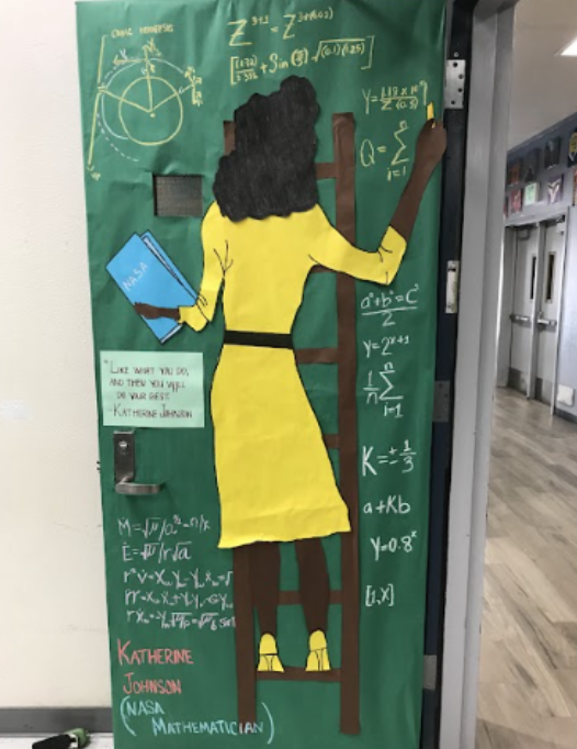 The door of Ms. Guevara's room who did Katherine Johnson, a NASA Mathematician  
