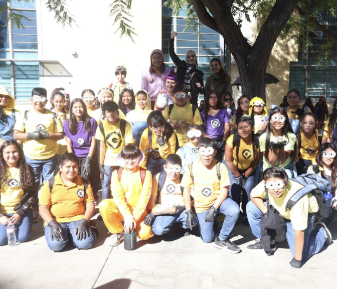 Gru-p costume with Ms. Lipp, Ms. Mayorga, Teacher Olivia, and Ms. Rachel.
